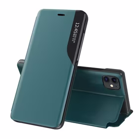 Eco Leather View Case eleganti knygos tipo dėklas su stovu iPhone 13 Pro Max žalias