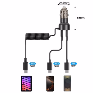CC05 Automobilinis įkroviklis su 2 prievadais PD60 W + USB-C kabelis - juodas