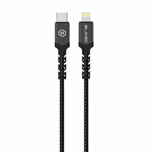Kabelis Blavec Cable Raptor pluoštinis - Type-C į Lightning - PD 20W 2,4A 0,25 m Apple CarPlay (CRA-CL24BG025) juodas-pilkas