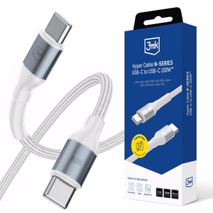3mk Hyper Cable N-SERIES USB-C / USB-C laidas 2m PD 3.0 QC 3.0 20V/5A 100W baltas