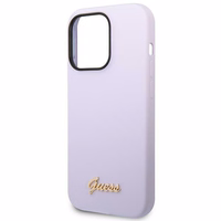 Guess GUHCP14XSLSMU iPhone 14 Pro Max 6.7" violetinis kietasis dėklas silikoninis Vintage Gold Logo