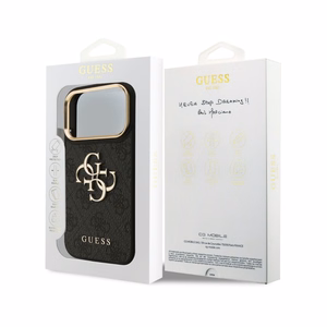 Dėklas Guess PU Leather 4G Metal Logo Gold Frame Apple iPhone 18 Pro juodas