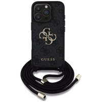 Guess 4G Big Logo Cord Stap dėklas telefonui iPhone 16 Pro - juodas