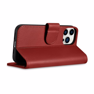 iCarer Piniginės dėklas 2in1 viršelis iPhone 14 Pro Max odinis atverčiamas viršelis Anti-RFID raudonas (WMI14220728-RD)