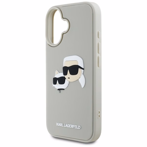 Karl Lagerfeld HC 3D guminis dvigubų galvų iPhone 16 dėklas - smėlio spalvos