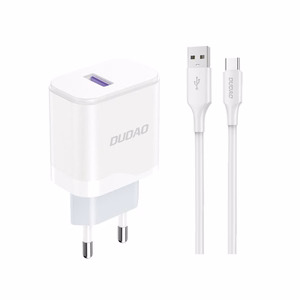 Dudao A20EU USB-A 18W sieninis įkroviklis - baltas + USB-A - USB-C kabelis