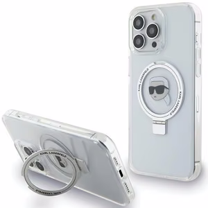 Karl Lagerfeld KLHMP15XHMRSKHH iPhone 15 Pro Max 6.7" baltas kietas dėklas su stovu Karl Head MagSafe