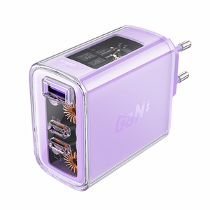 Acefast GaN 65W įkroviklis su 3 jungtimis (1xUSB, 2xUSB C) - violetinis (A45)