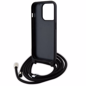 Karl Lagerfeld kryžminis Saffiano monograma metalinis ženkliukas Karl & Choupette dėklas telefonui iPhone 15 Pro - juodas