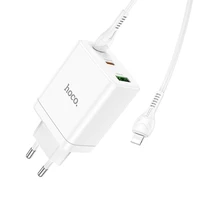 Įkroviklis Hoco 2 x USB C + USB A QC3.0 PD 3A 35W + Kabelis USB C į Lightning N33 baltas