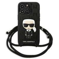 Karl Lagerfeld odinis monogramos lopas ir virvelė Iconik dėklas iPhone 13 Pro / 13 - juoda