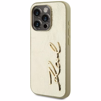 Karl Lagerfeld Wrinkled Metal Signature dėklas telefonui iPhone 15 Pro Max - auksinis