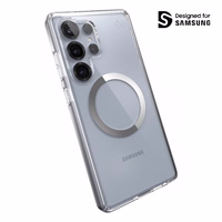 Speck Presidio Perfect-Clear Magnet - Samsung Galaxy S25 Ultra MagSafe dėklas (Clear / Chrome Finish / Serene sidabrinis)