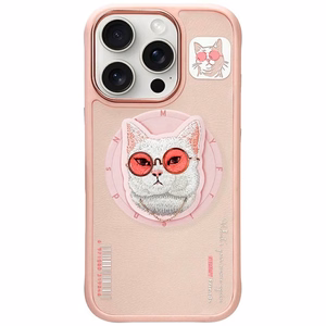 AmazingThing Nimmy Glasses Cool Cat MagSafe dėklas telefonui iPhone 16 Pro – rožinis