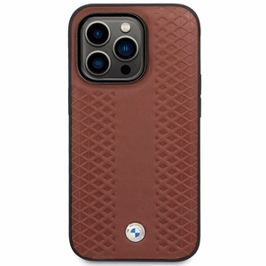 Dėklas telefonui BMW BMHMP14X22RFGR iPhone 14 Pro Max 6.7 - raudonas odinis diamantinio rašto MagSafe