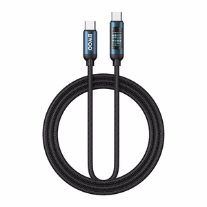 BWOO USB-C - USB-C kabelis 1m 60W su LED ekranu, pintas, juodas