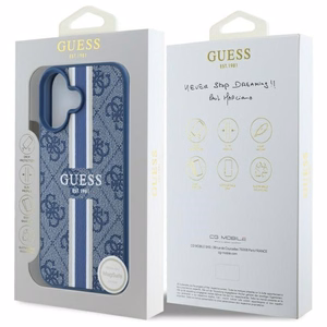 Guess 4G Spausdintos Juostos Magnetinis Dėklas telefonui iPhone 16 - mėlynas