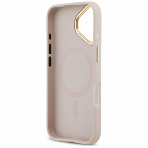 GUESS magnetinis dėklas telefonui IPHONE 17, suderinamas su MagSafe GUHMP17SPGCRMDEP (PU dėklas su grūdėtu Strass logotipu) rožinis