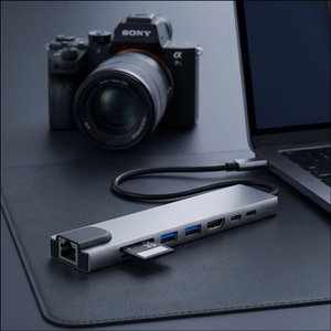 Tech-Protect HB09 USB šakotuvas 8in1 TYPE-C + USB-A 3.0 + USB-C 3.0 + HDMI 4K 60HZ + SD/TF + PD100W + RJ45 1000 MB/S - pilkas