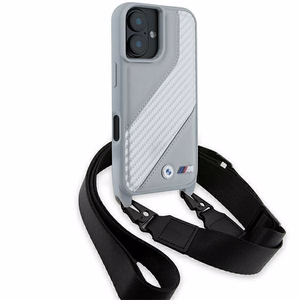 BMW M Edition Carbon Stripe & Strap Dėklas telefonui Apple iPhone 16 - pilkas