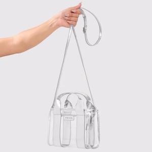 Case-Mate Micro Tote Bag vandeniui atsparus krepšys per petį, Silver Chrome / Clear