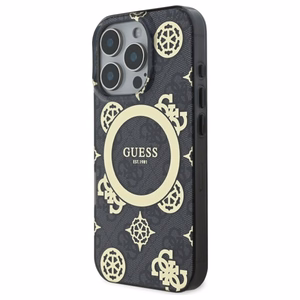 Guess IML Peony On 4G Background Magnetinis dėklas iPhone 16 Pro Max - juodas