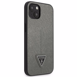 Guess GUHCP13SPSATLG iPhone 13 mini 5.4 dėklas telefonui, sidabrinis, kietas, Saffiano trikampio logotipu