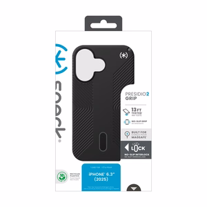 Speck Presidio2 Grip ClickLock & MagSafe dėklas, skirtas iPhone 17, „Black / Slate Gray / White“ spalvos