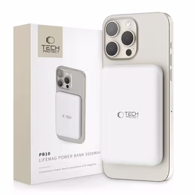 Tech-Protect LifeMag PB10 išorinė baterija su MagSafe 5000mAh 15W USB-C prievadas - balta + USB-C kabelis
