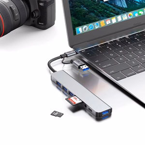 "Tech-Protect" HB06 HUB adapteris 8in1 TYPE-C + USB2.0 + USB3.0 + SD/TF + AV3.5 - pilkos spalvos