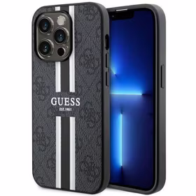 GUESS dėklas IPHONE 14 Pro Max suderinamas su MagSafe GUHMP14XP4RPSK (4G atspausdintos juostos) juodas
