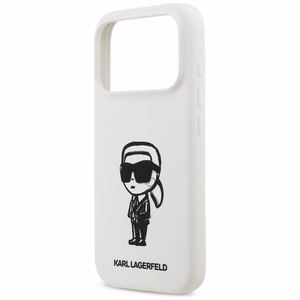 KARL LAGERFELD dėklas telefonui IPHONE 17 Pro suderinamas su Magnetine KLHMP17LSKIGROH (Silicone W/ KL Sketch & Logo) baltas