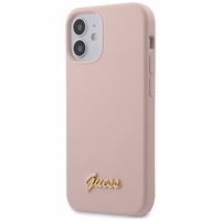 Guess GUHCP12SLSLMGLP iPhone 12 mini 5.4" šviesiai rožinis/šviesiai rožinis kietas dėklas Silikoninis užrašas Auksinis logotipas