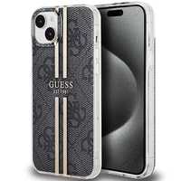 Guess IML 4G Gold Stripe dėklas telefonui iPhone 15 Plus / 14 Plus - juodas