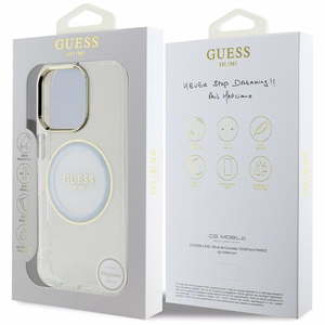 Guess IML Metal Colored Circle Classic Logo Magnetinis dėklas telefonui iPhone 16 Pro - baltas