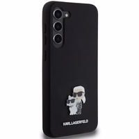 Karl Lagerfeld Silikoninis Karl&Choupette Metal Pin dėklas Samsung Galaxy S24+ - juodas