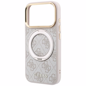 Guess Ring Stand 360 4G Classic Logo MagSafe dėklas, skirtas iPhone 17 Pro Max / 18 Pro Max, rožinis
