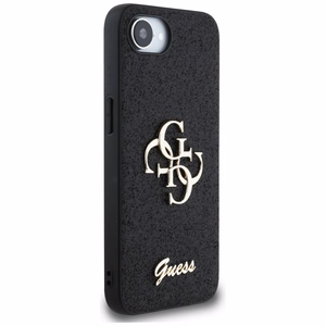 Guess Fixed Glitter Big 4G dėklas telefonui iPhone 16e - juodas