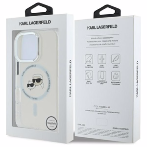Karl Lagerfeld IML Metal Karl&Choupette Head magnetinis dėklas telefonui iPhone 16 Pro Max - baltas