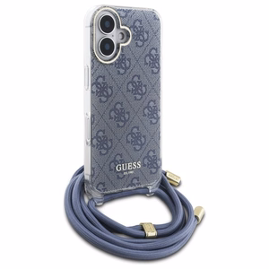 Guess Crossbody Cord 4G Print dėklas su dirželiu iPhone 16 - mėlynas
