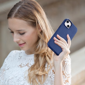 iCarer Case Leather cover for iPhone 14 case made of natural leather blue (WMI14220705-BU) (MagSafe compatible)