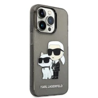 Karl Lagerfeld Blizgučiai Karl&Choupette dėklas telefonui iPhone 14 Pro - juodas