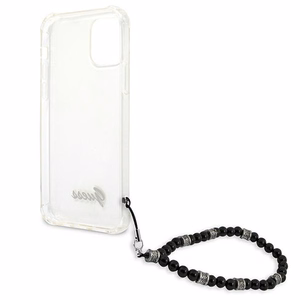 Guess GUHCP12MKPSBK iPhone 12/12 Pro 6.1 skaidrus kietas dėklas juodos perlų kolekcija
