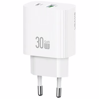 Tinklo įkroviklis USAMS CC316 T65 30W 1xUSB-C 1xUSB-A Fast Charging baltas