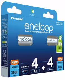 Įkraunamos baterijos PANASONIC ENELOOP 4x AA 2000 mAh + 4x AAA 800 mAh 8 szt (BK-3MCDE+4MCDE/8CP)