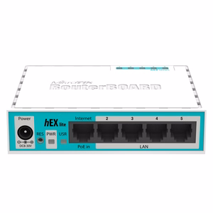 MikroTik hEX Lite RB750r2 maršrutizatorius, 5 prievadai, 10/100M