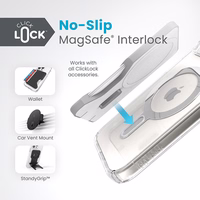 Speck Presidio Perfect-Clear ClickLock & MagSafe - iPhone 17e / 16e / 15 / 14 / 13 dėklas (Clear / Chrome Finish / Serene sidabrinis)