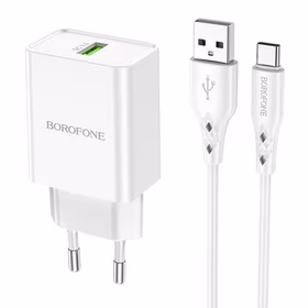 Įkroviklis Borofone BN5 18W USB-A + USB-A to USB-C cable 1.0m baltas