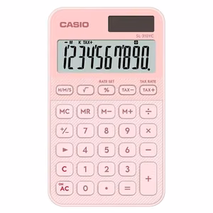 Casio SL-310YC-LP skaičiuotuvas, maitinamas baterijomis ir saulės energija, šviesiai rožinis