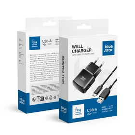 BLUE STAR kelioninis įkroviklis 2A 10W USB A + kabelis USB A į Type C TFK-TC-1100B juodas